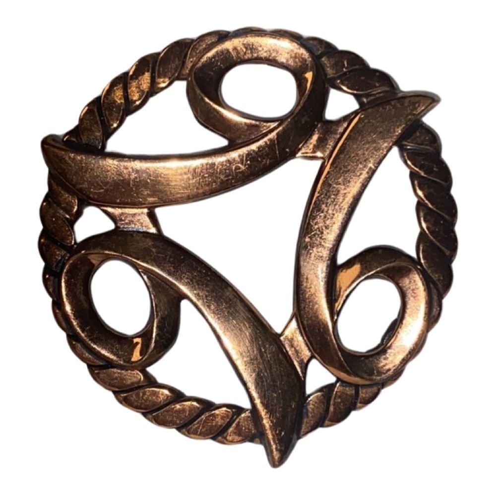 Modernist Copper Brooch Coiled Rope Perimeter Vintage Jewelry